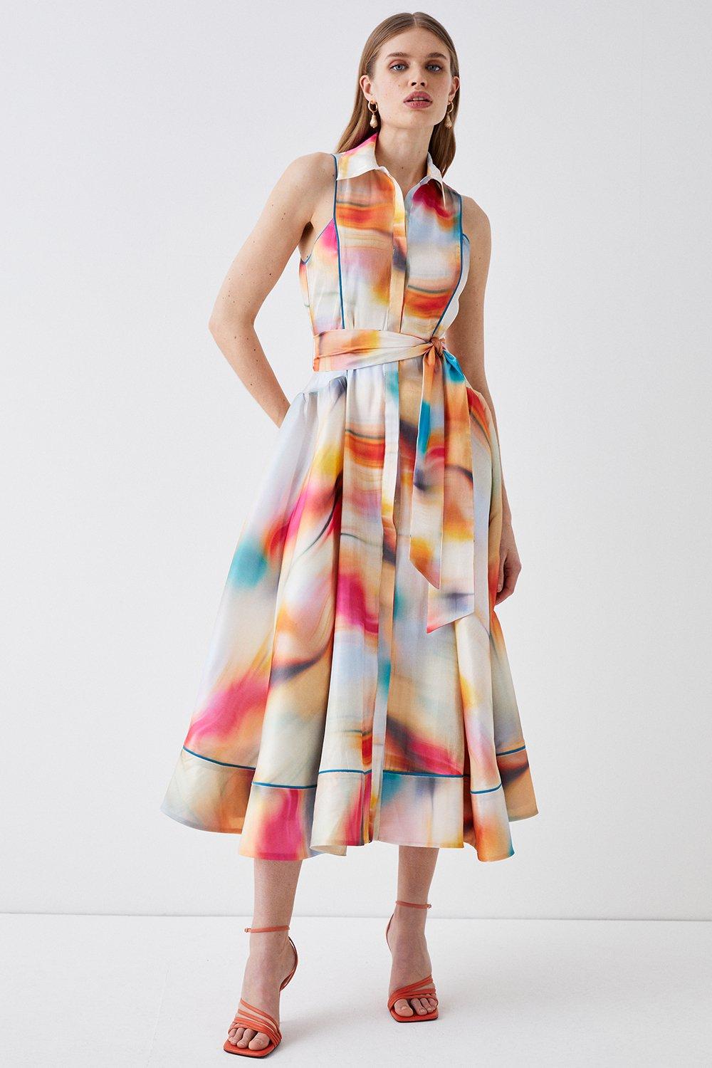 Dresses | Sleeveless Glossy Organza Shirt Dress In Print | Coast