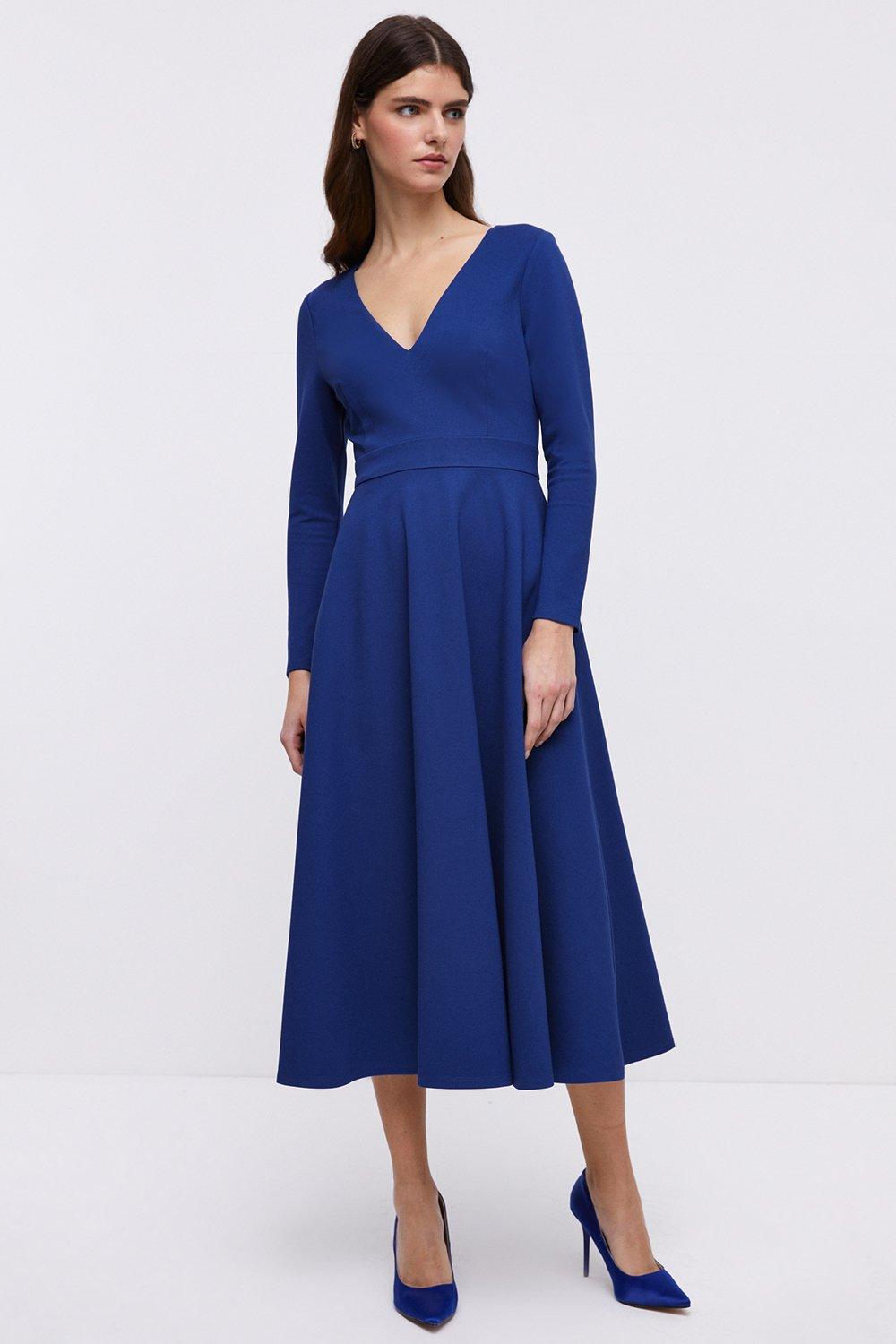 Coast Ponte V Neck Full Skirt Midi Dress | Debenhams