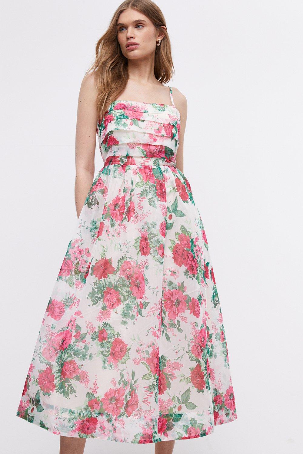Dresses | Floral Organza Pleated Bodice Midi Dress | Coast