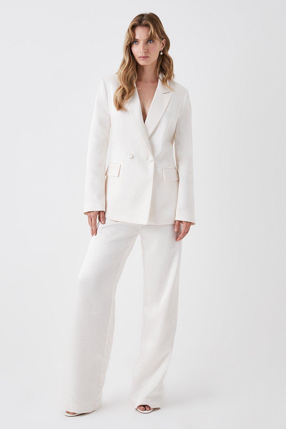 Pearlescent Premium Satin Straight Leg Trouser - Ivory