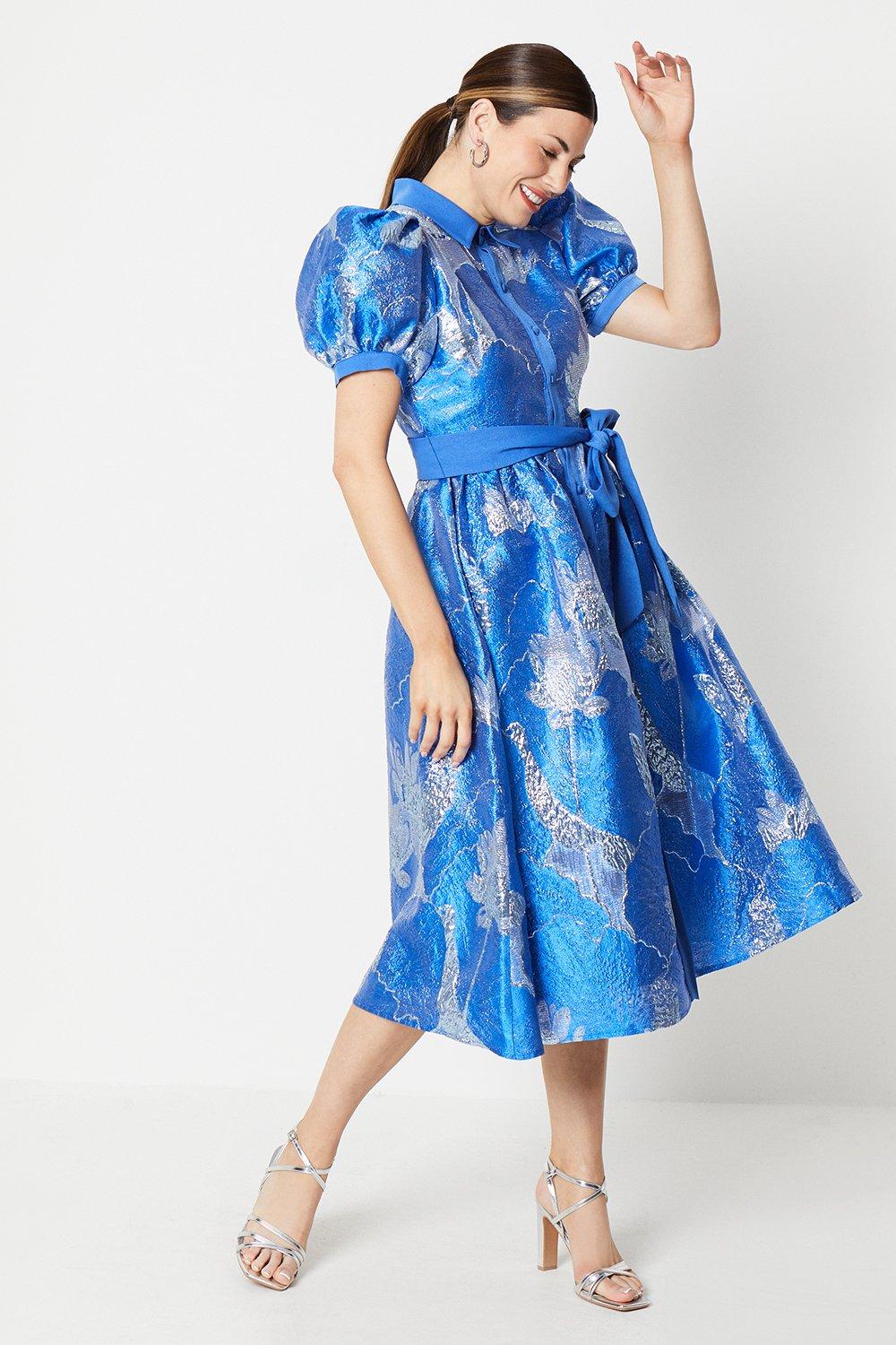 Jacquard Shirt Dress - Blue