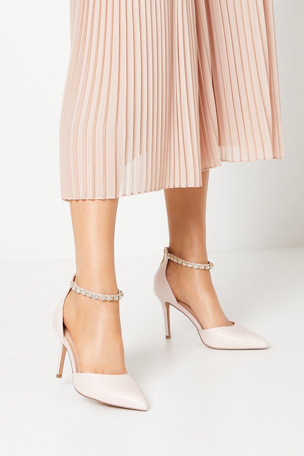 Tatiana Jewelled Anklet High Stiletto Court Shoes - Nude