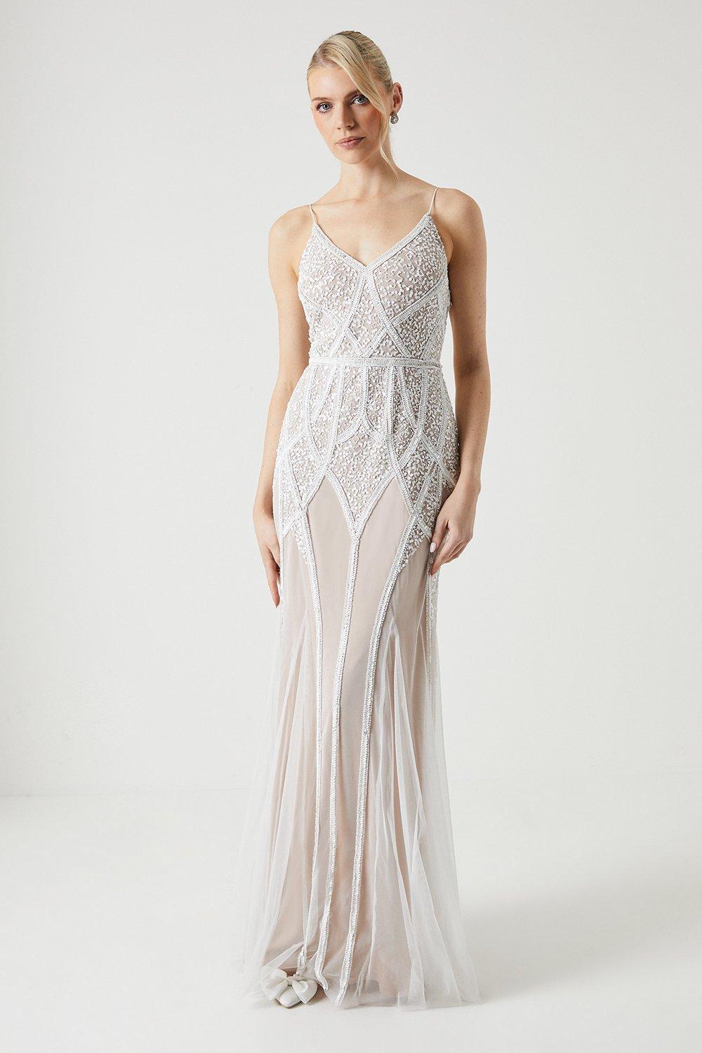 Premium Embroidered And Embellished Fishtail Wedding Dress - Ivory