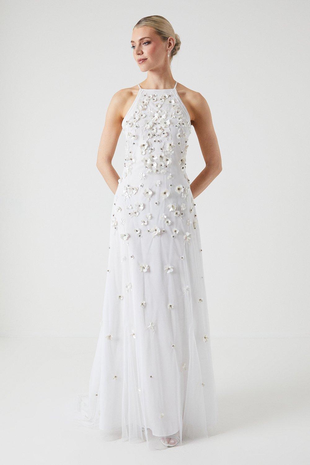 Jasmine Embellished Halter Wedding Dress - Ivory