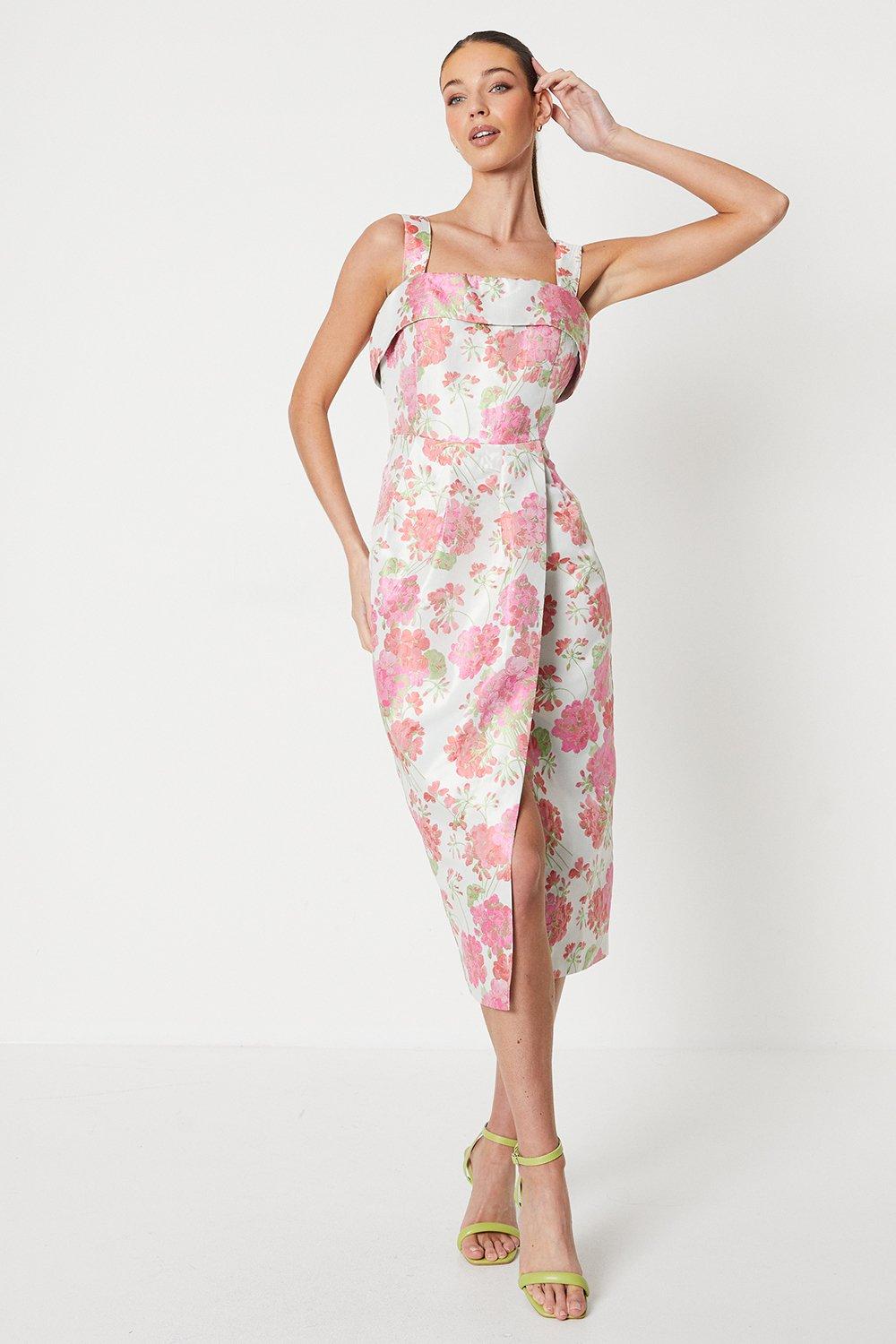 Folded Detail Wrap Skirt Jacquard Dress - Ivory