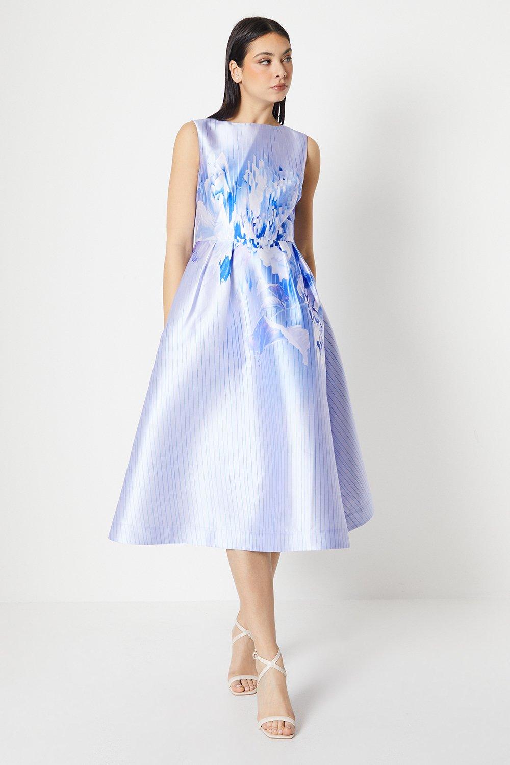 Twill Midi Dress In Placement Print - Lilac