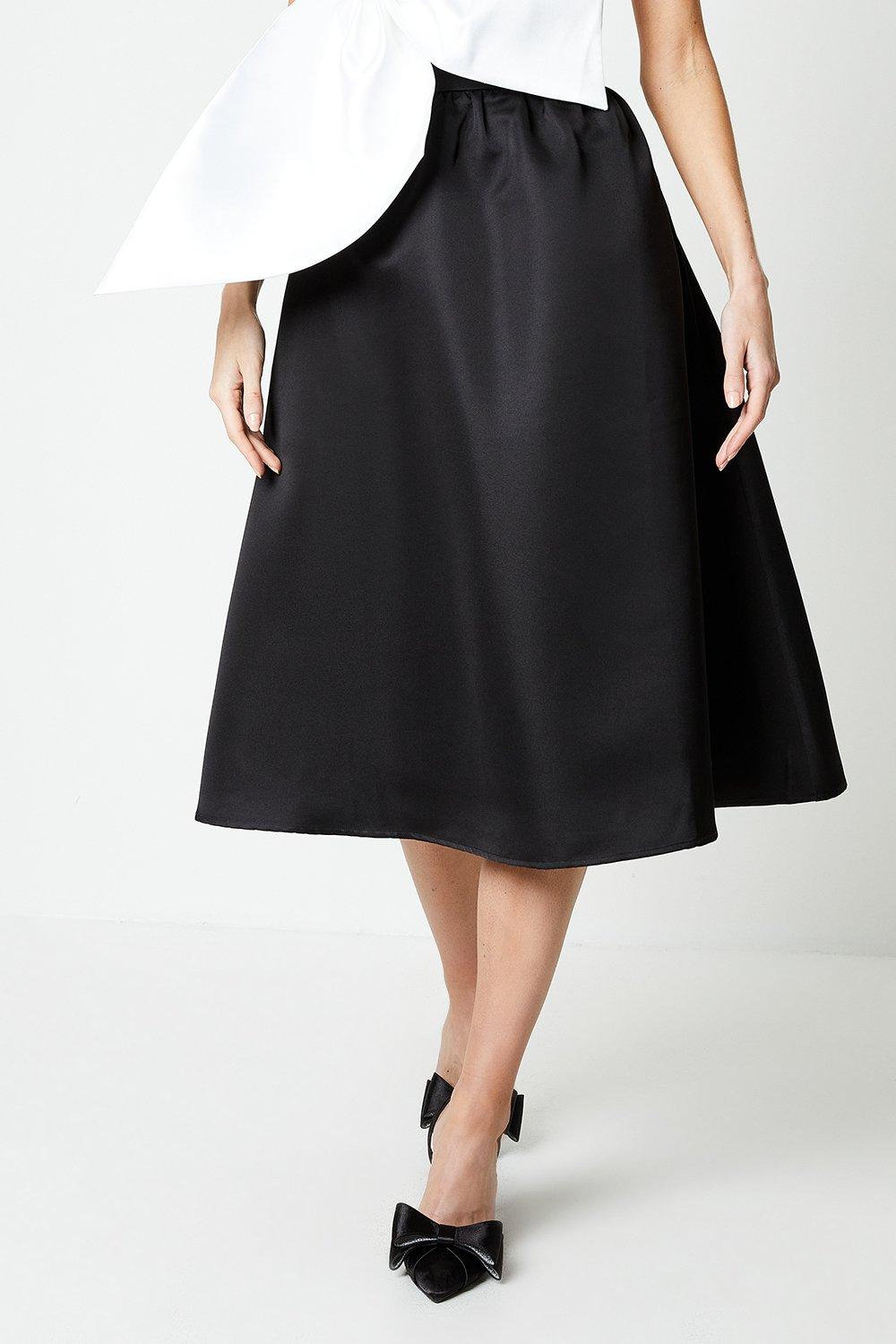 Satin Full Midi Skirt - Black
