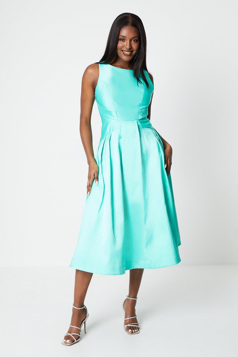 Seam Detail Twill Midi Dress - Turquoise