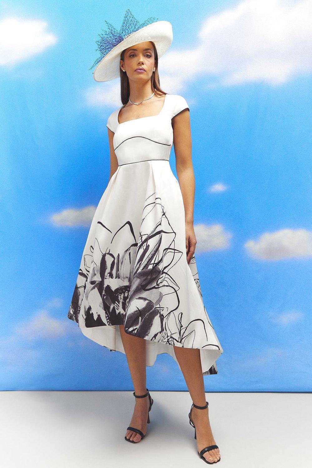 Lisa Tan Floral Placement Print Twill Midi Dress - Mono