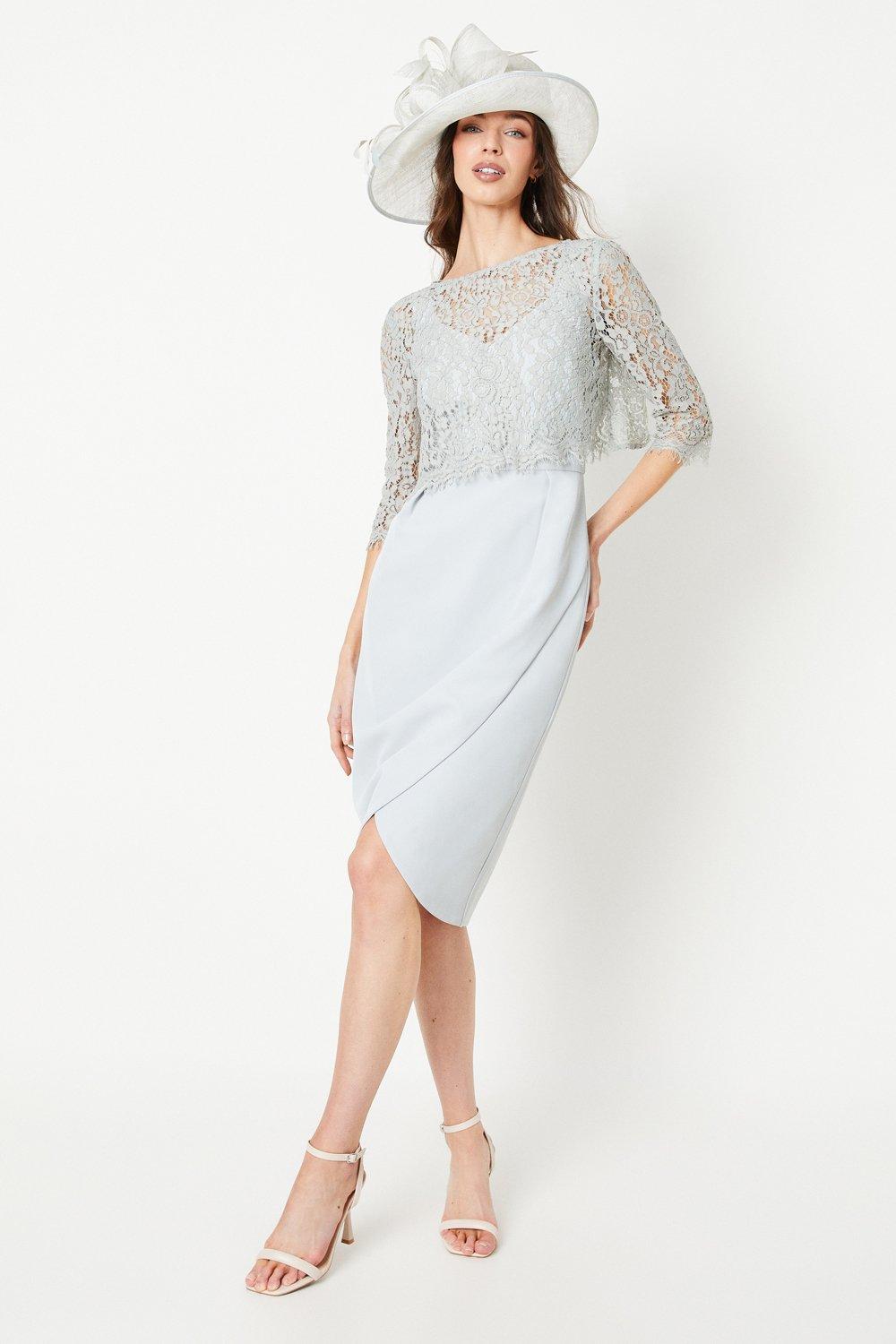 Short Sleeve Lace Top Pencil Dress - Sage