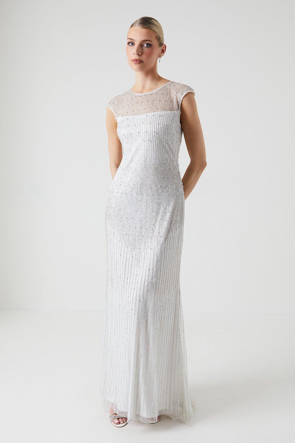 Linear Scuplting Beaded Wedding Dress - Ivory