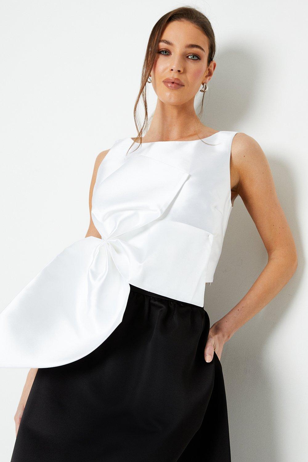 Statement Bow Twill Shell Top - Ivory