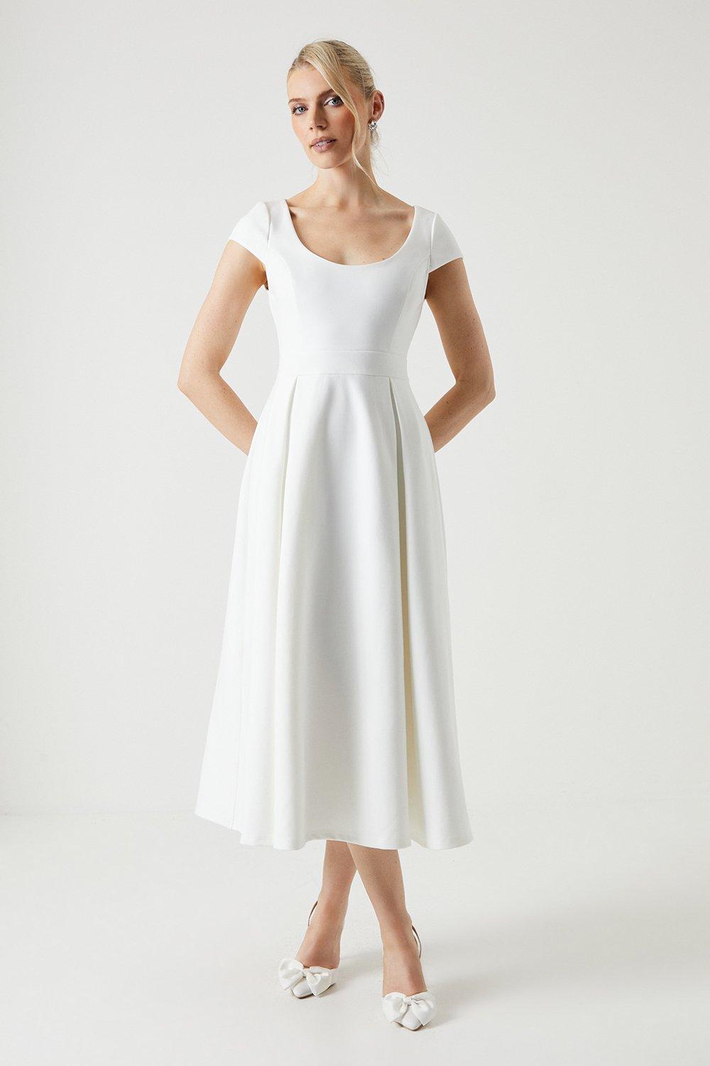 Cap Sleeve Ponte Wedding Dress - Ivory