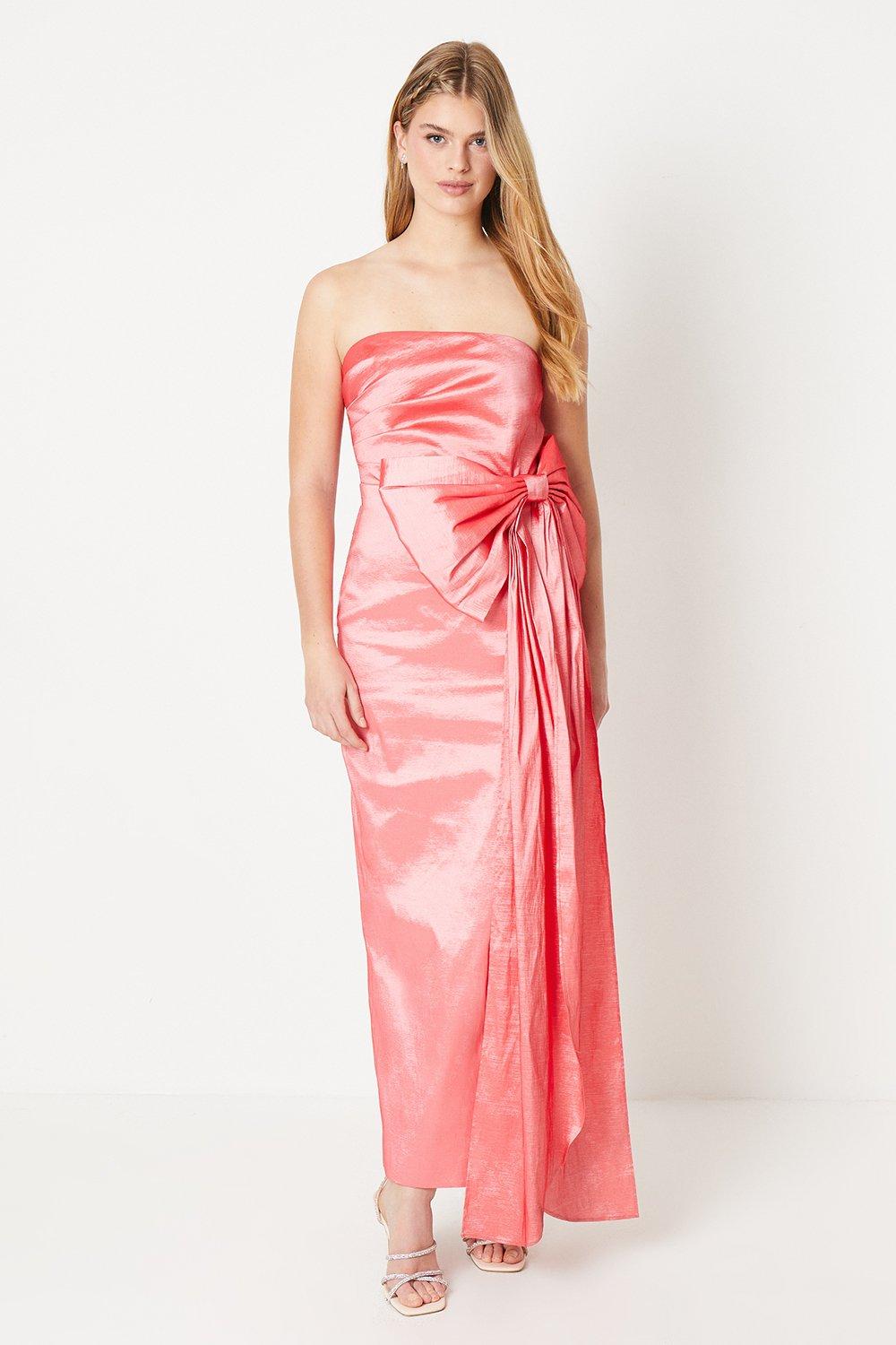 Bow Taffeta Maxi Gown - Pink