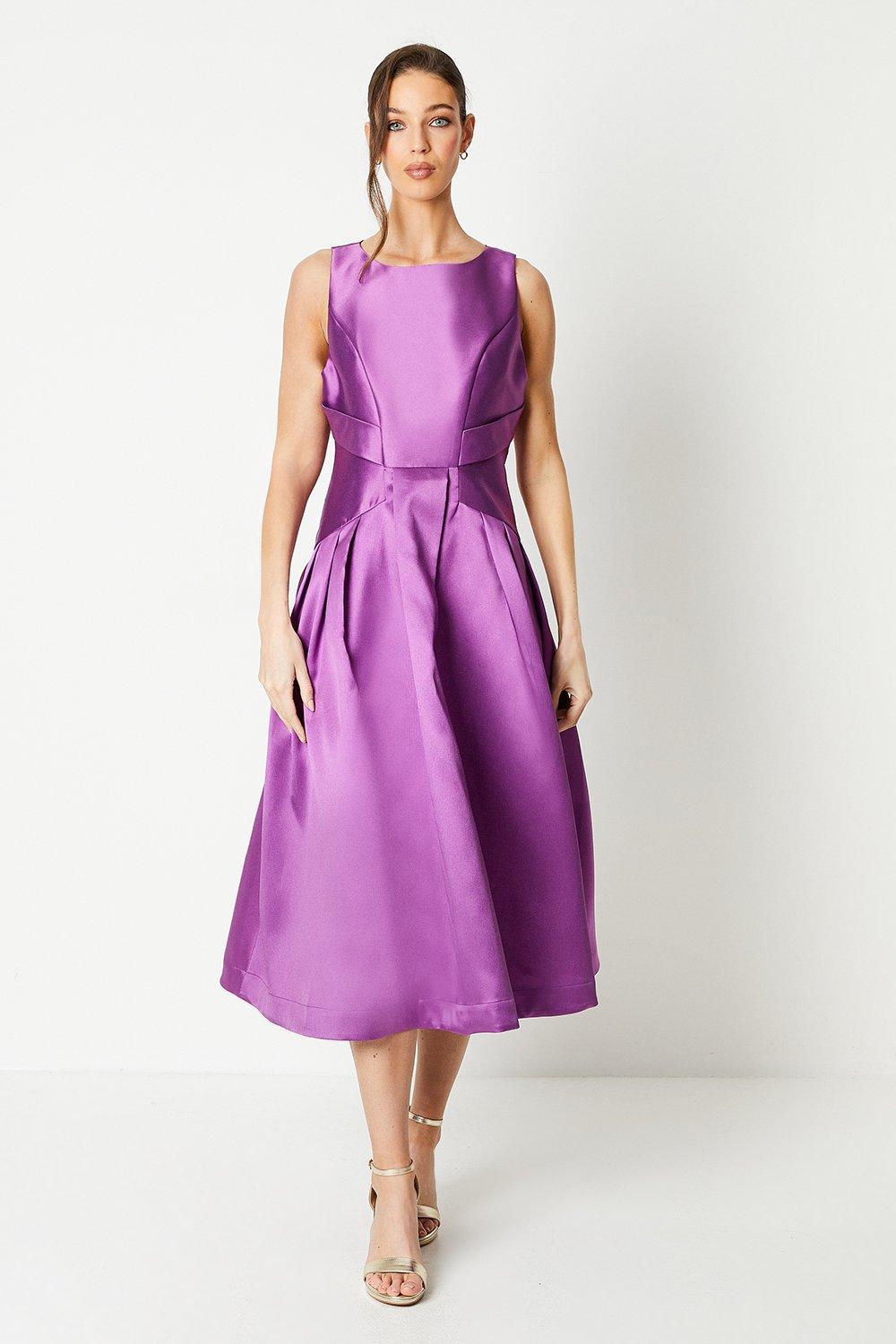 Seam Detail Twill Midi Dress - Purple