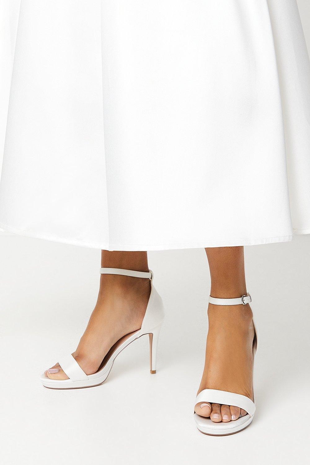 Talia Bridal Satin Platform Heeled Sandals - White