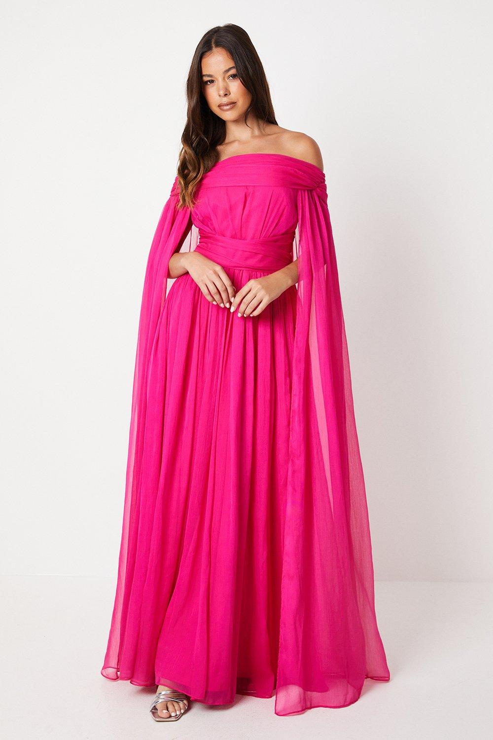 Bardot Chiffon Maxi Dress - Red