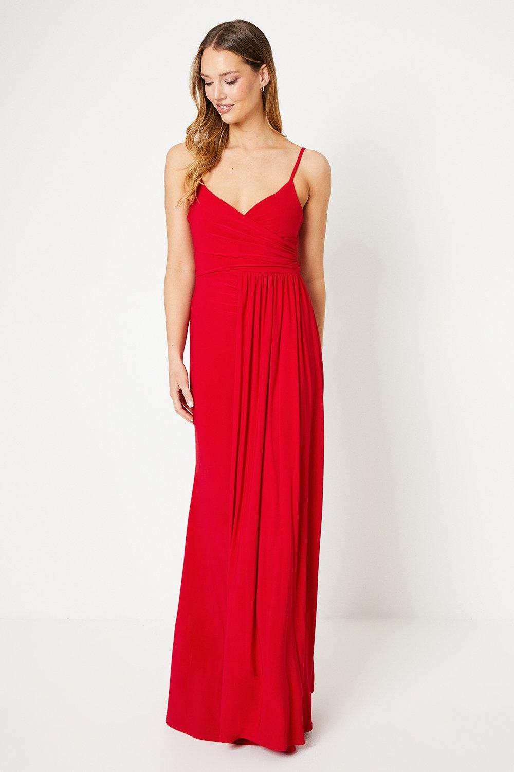 Drape Detail Midi Dress - Red