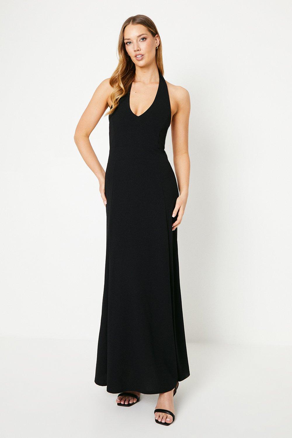 Plunge Stretch Crepe Gown - Black