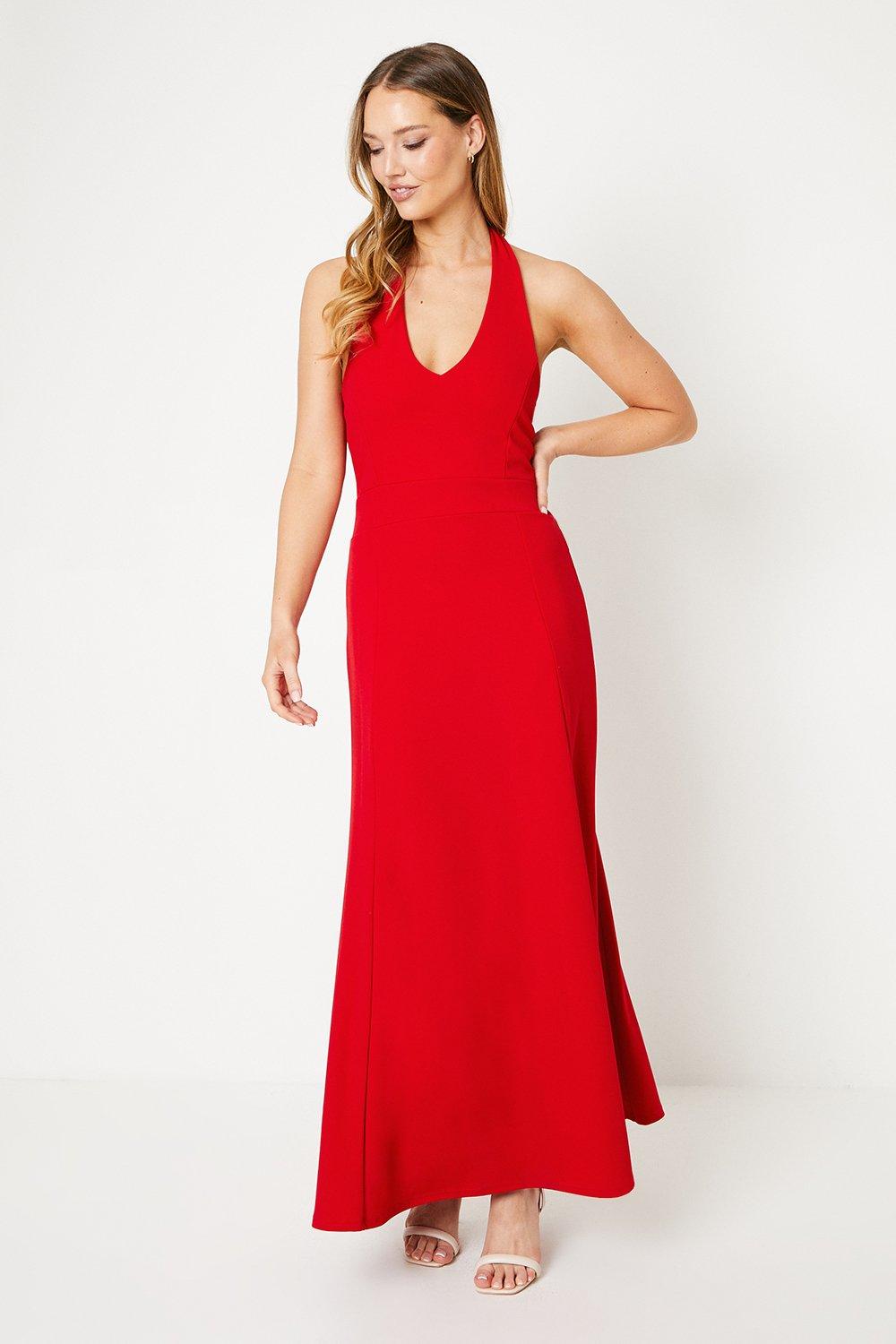 Plunge Stretch Crepe Gown - Red