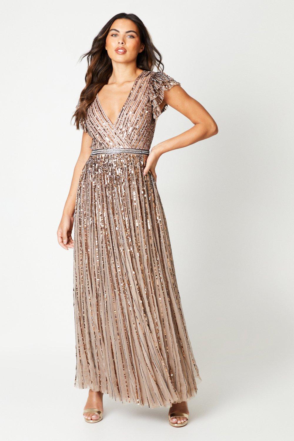 Linear Sequin Gown - Champagne