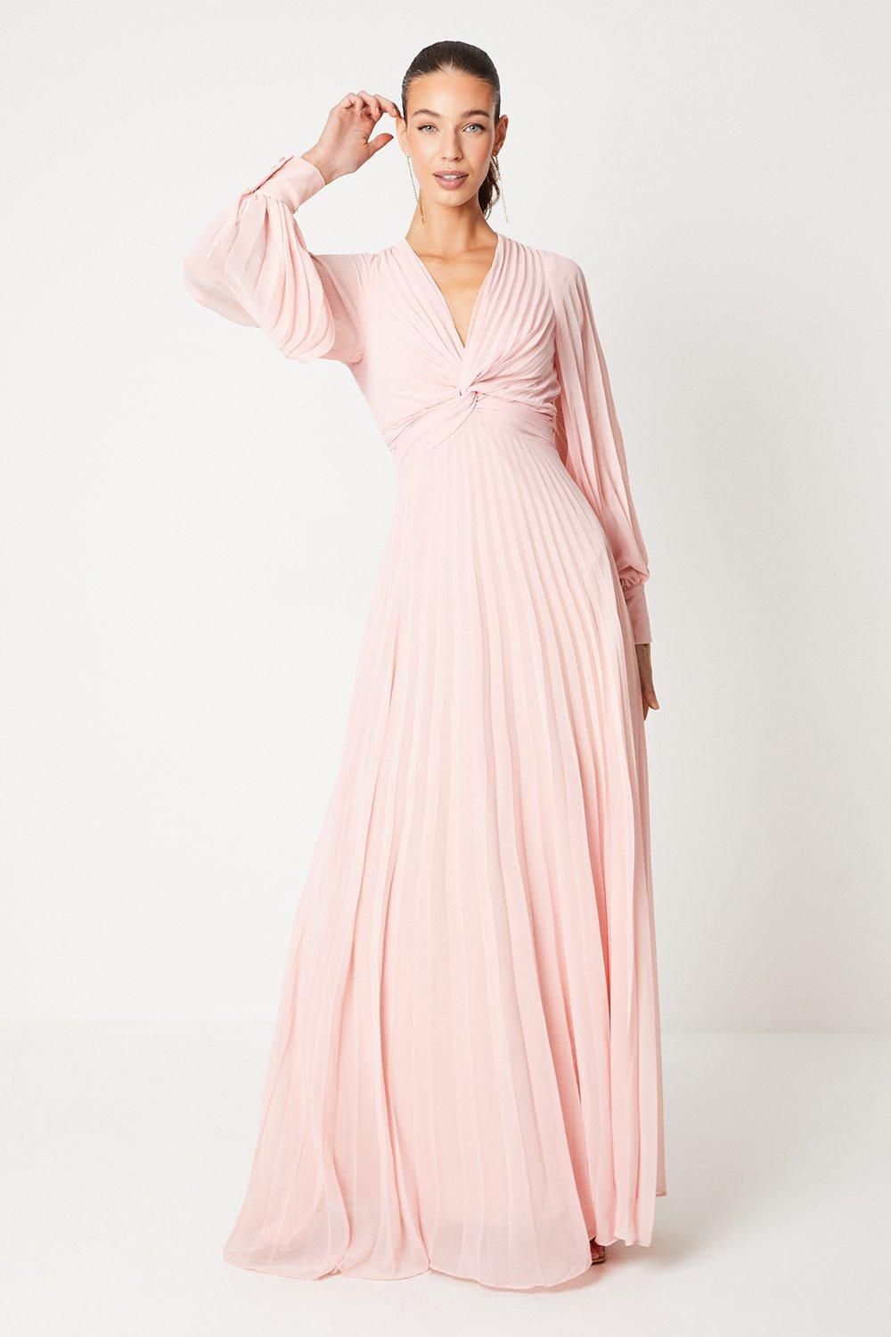 Pleated Chiffon Maxi Dress - Pink