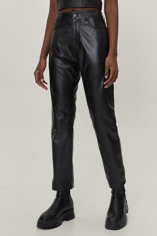 NastyGal Real Leather Straight Leg High Waisted Pants 3