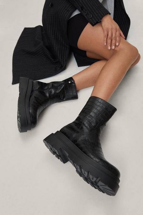 NastyGal Chunky Croc Embossed Zip Down Ankle Boots 1
