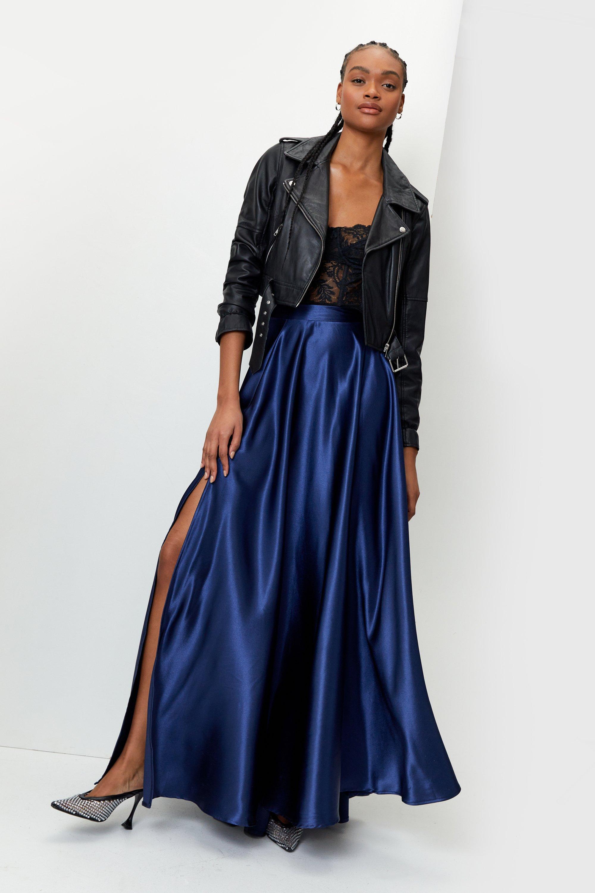 Satin high waisted maxi hot sale skirt