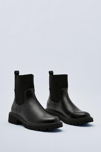 NastyGal black Pu Ribbed Gusset Chelsea Boots