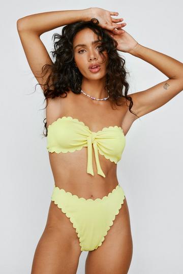 Lemon Yellow Rib Scallop Bandeau Bikini Top