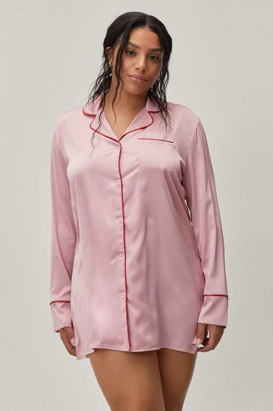 NastyGal Plus Size Satin Contrast Piping Night Shirt 1
