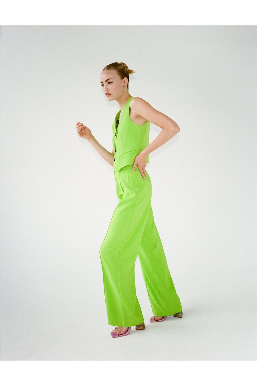 Green Twill Tailored Straight Leg Trousers