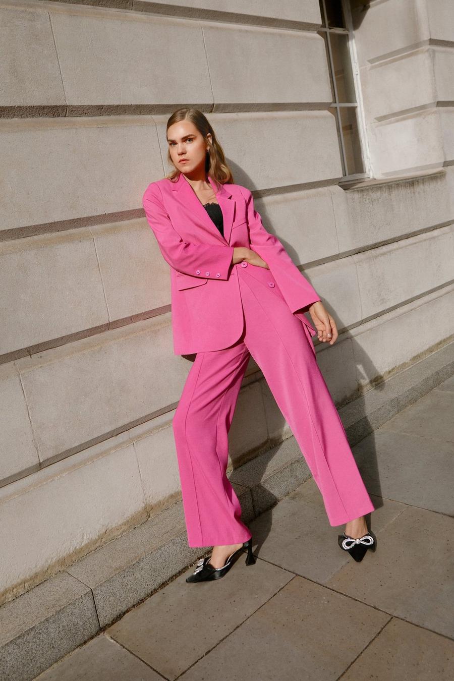 Hot pink Twill Tailored Straight Leg Trousers
