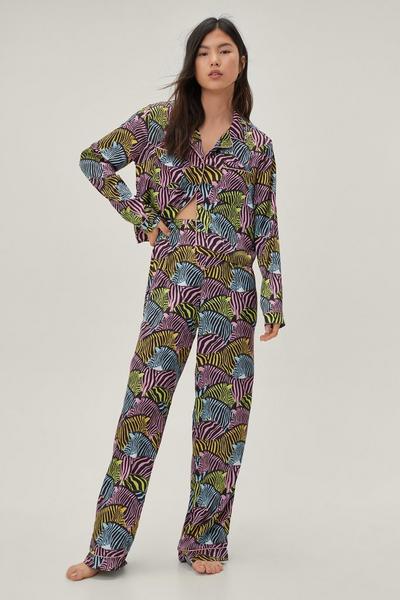 NastyGal multi Satin Zebra Print Shirt and Pajama Pants Set
