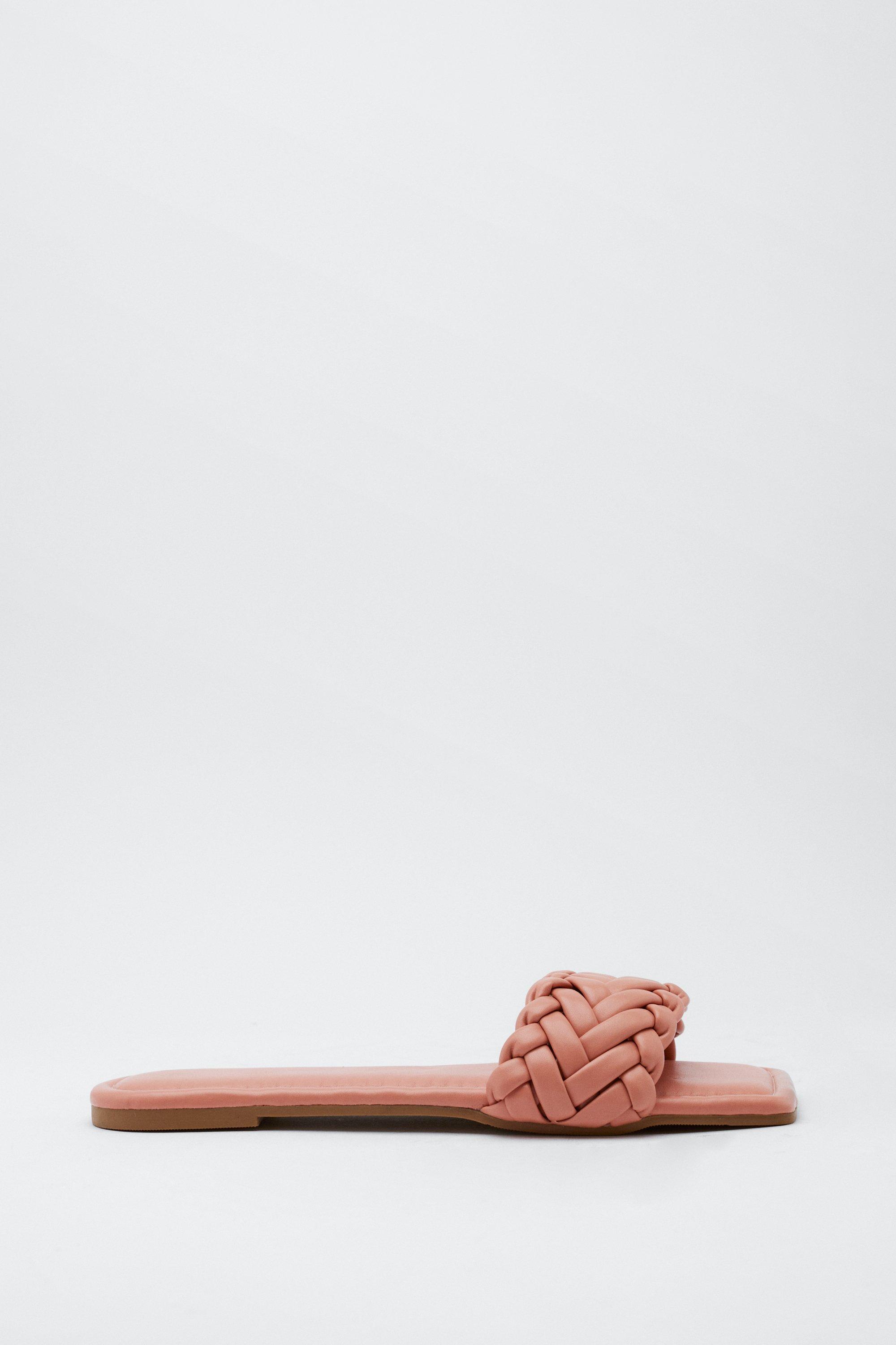 Faux Leather Braided Flat Sandals | Boohoo UK