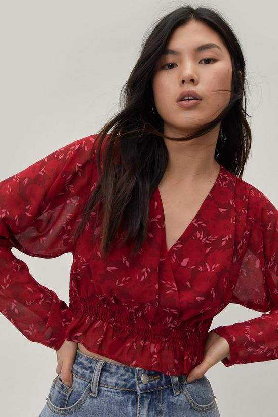 NastyGal Floral Chiffon Wrap Cropped Blouse 1