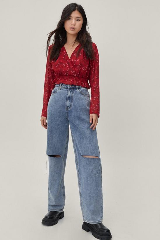 NastyGal Floral Chiffon Wrap Cropped Blouse 2