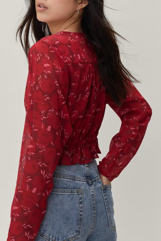 NastyGal Floral Chiffon Wrap Cropped Blouse 4