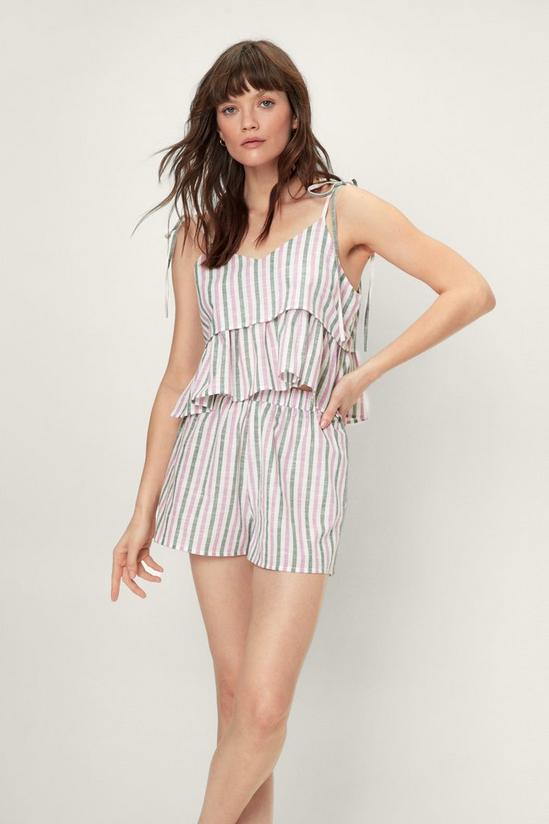 NastyGal Cotton Stripe Ruffle Shorts Pajama Set 2