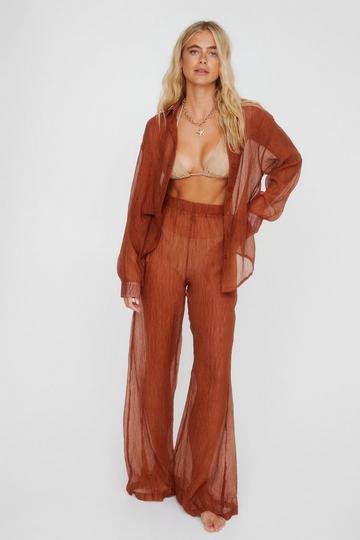 Plisse Wide Leg Beach Pants chocolate