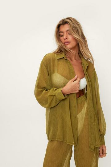 Plisse Oversized Beach Shirt khaki