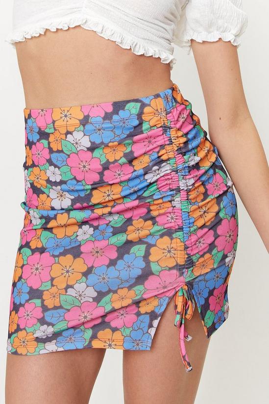 NastyGal Floral Ruched Mesh Mini Skirt 2