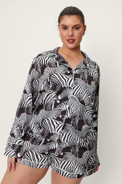 NastyGal black Plus Size Mono Zebra Print Pajama Short Set