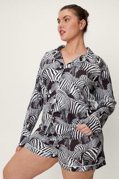 NastyGal black Plus Size Mono Zebra Print Pajama Short Set