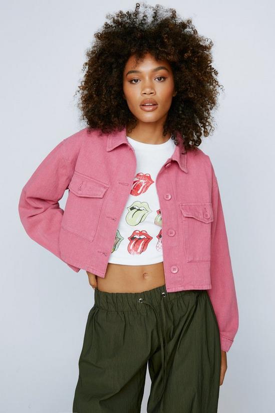 NastyGal Twill Cropped Button Down Shacket 1
