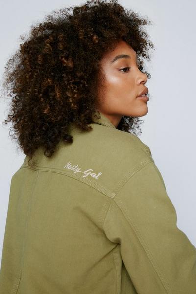 NastyGal green Twill Button Down Embroidered Shacket