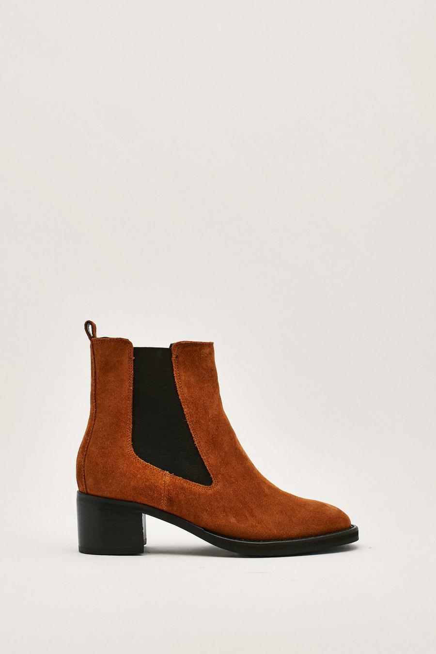 Tan Suede Heeled Chelsea Boots