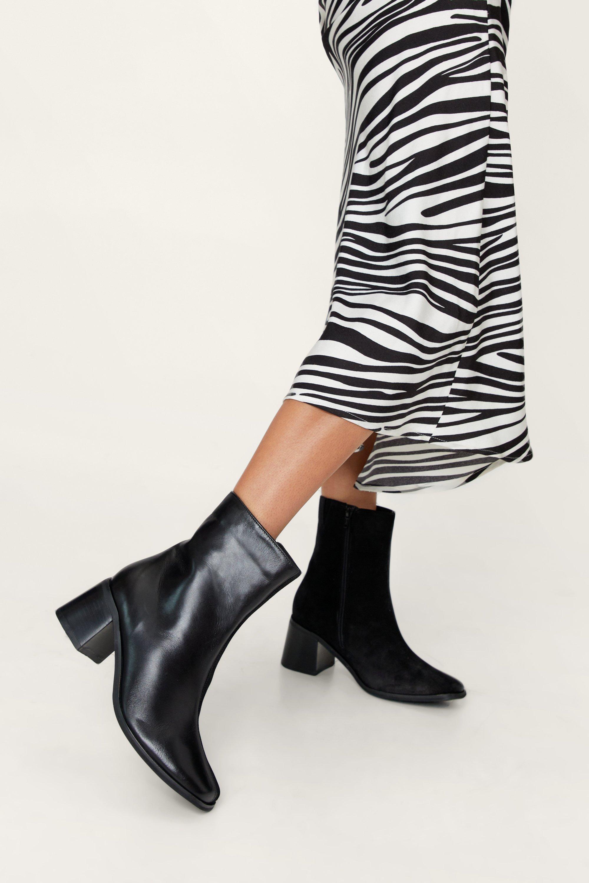 Black leather square toe ankle boots sale