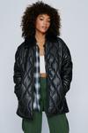 NastyGal Faux Leather Quilted Longline Jacket thumbnail 1
